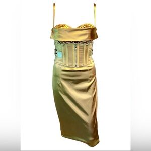 Vintage Dolce and Gabbana Corset Belted Gold Dress